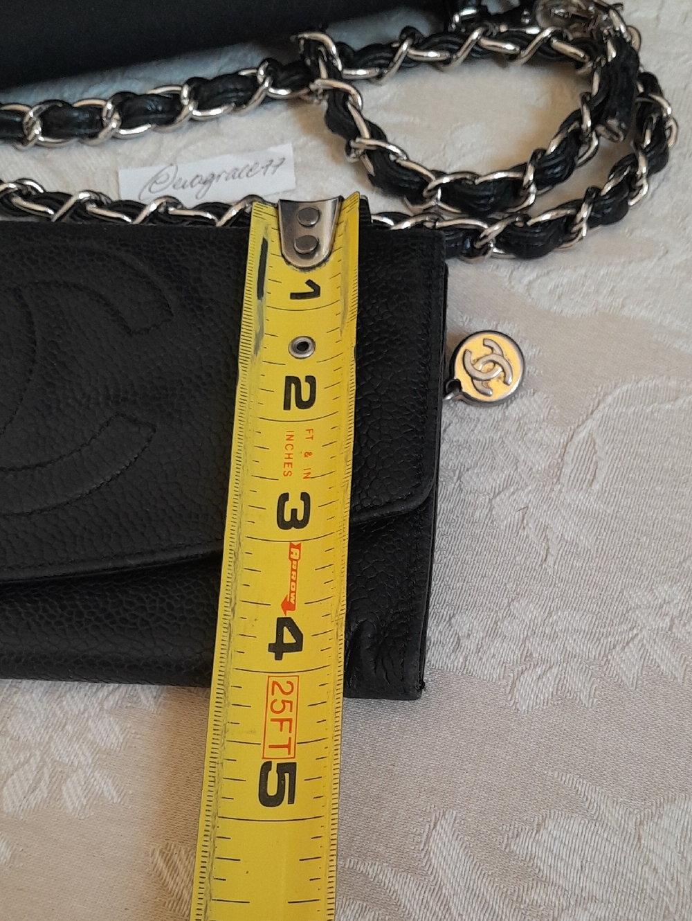 Authentic  Vintage Chanel Caviar Clutch or Wallet On Chain with Gold CC Zipper! - Picture 12 of 16